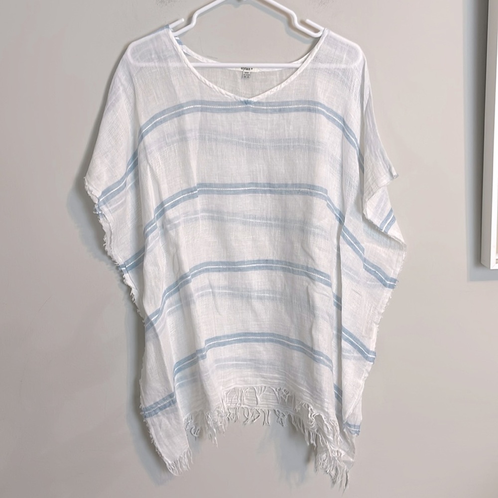 Dylan lightweight beach cover-up poncho white blue one size fits all beach pool